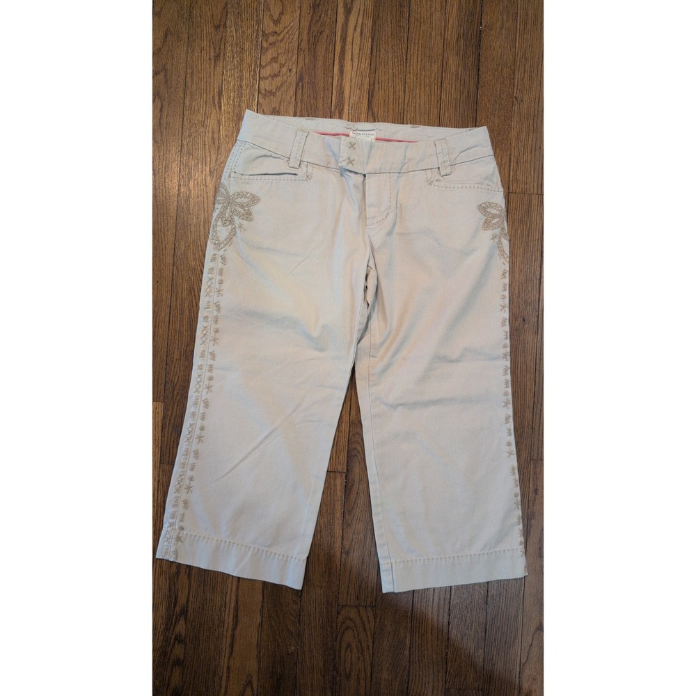 American Eagle Khaki Beige Embroidered Capri Boho Festival Pants Womens Size 4